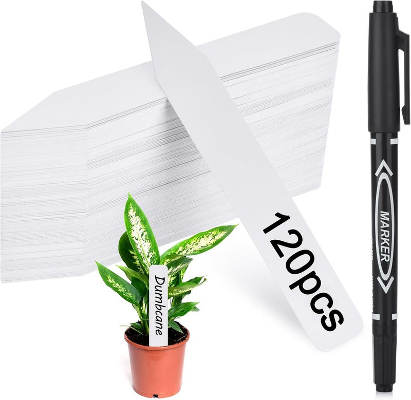 Darfukei Plant Labels 120PCS, Outdoor Waterproof Garden Markers, Plastic Nursery Seed Plant Tags with Bonus a Permanent Marking Pen, Gardening Gifts for Women Men… - Image 1